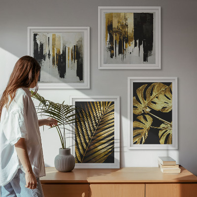 Polittico con cornice Foglie di palma Monstera astratte