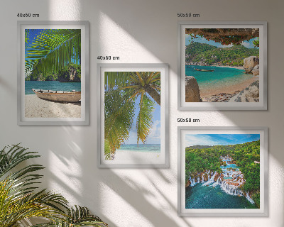Polittico con cornice Spiaggia, barca, cascate, palme