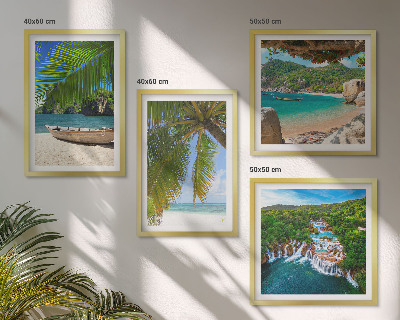 Polittico con cornice Spiaggia, barca, cascate, palme