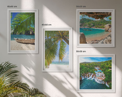Polittico con cornice Spiaggia, barca, cascate, palme