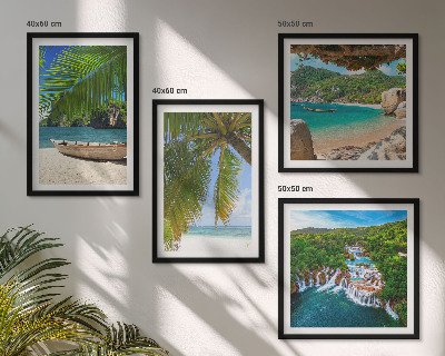 Polittico con cornice Spiaggia, barca, cascate, palme