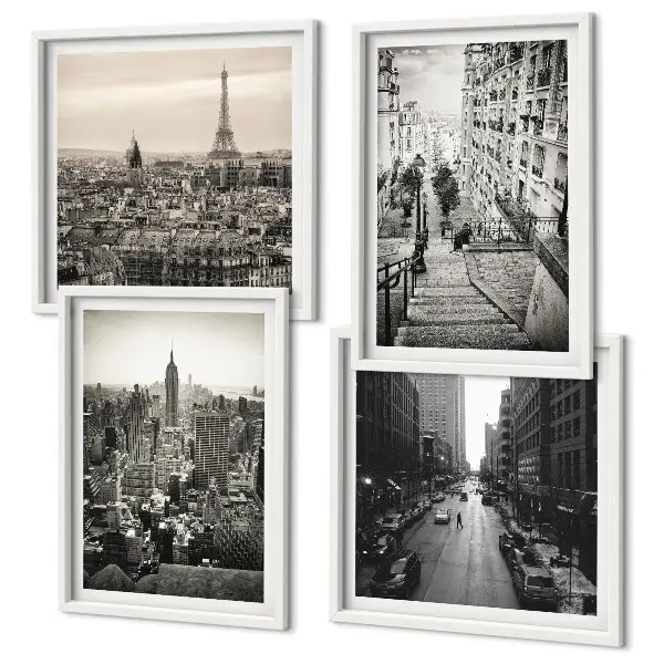 Galleria a parete con vedute di Parigi e New York per scale