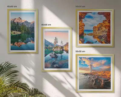 Polittico con cornice laghi di montagna con riflessi di rocce