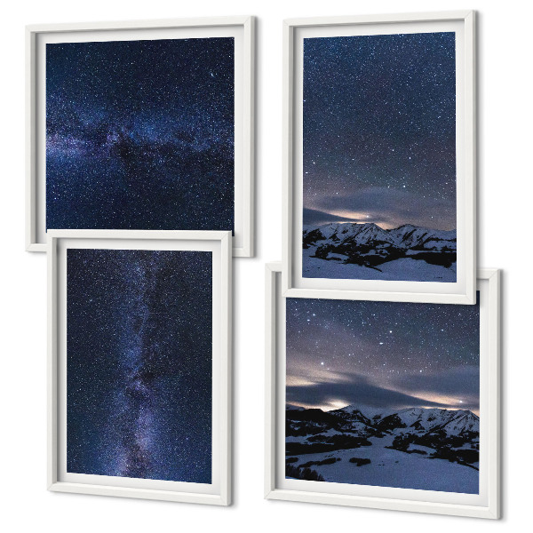 Composizione di 4 quadri Cielo notturno montagne stelle