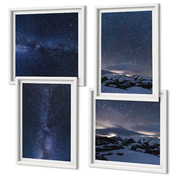 Cielo notturno con montagne e stelle composizione di 4 quadri