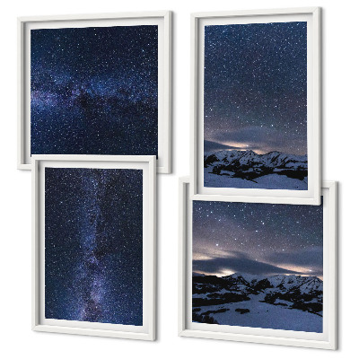 Composizione di 4 quadri Cielo notturno montagne stelle