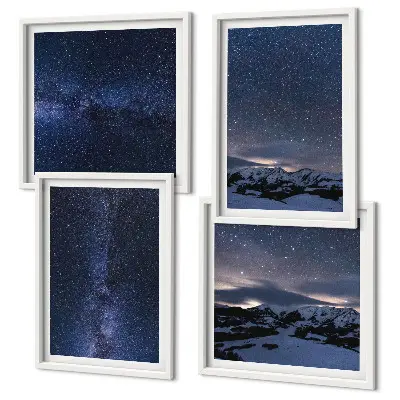 Cielo notturno con montagne e stelle composizione di 4 quadri