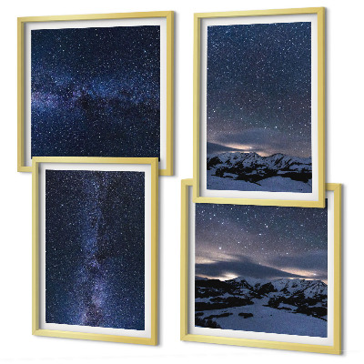 Composizione di 4 quadri Cielo notturno montagne stelle