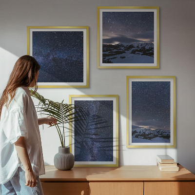Composizione di 4 quadri Cielo notturno montagne stelle