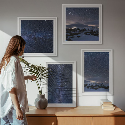 Composizione di 4 quadri Cielo notturno montagne stelle