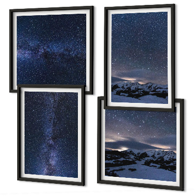Composizione di 4 quadri Cielo notturno montagne stelle
