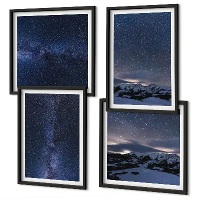 Cielo notturno con montagne e stelle composizione di 4 quadri
