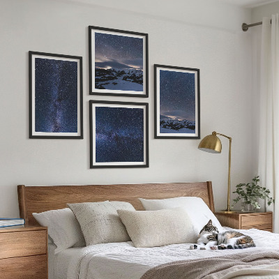 Composizione di 4 quadri Cielo notturno montagne stelle