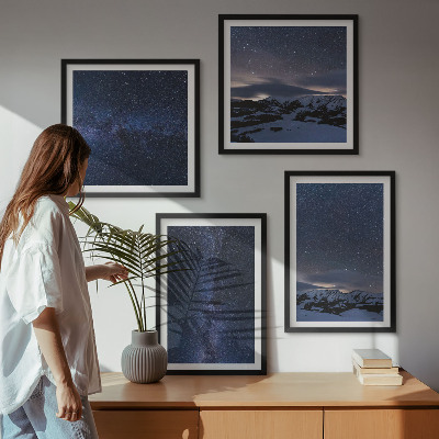 Composizione di 4 quadri Cielo notturno montagne stelle