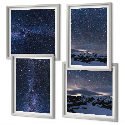 Composizione di 4 quadri Cielo notturno montagne stelle
