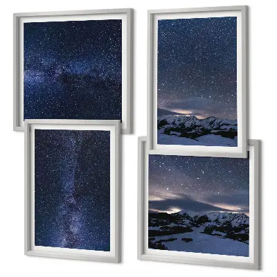Cielo notturno con montagne e stelle composizione di 4 quadri