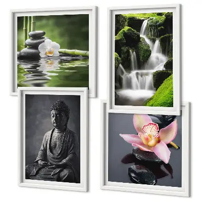 Polittico con cornice raffigurante dipinti Zen, pietre d'acqua e Buddha quadro in più parti con stampa artistica