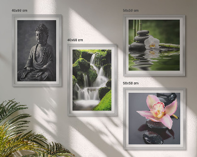 Polittico con cornice Dipinti Zen, pietre d'acqua, Buddha