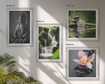 Polittico con cornice raffigurante dipinti Zen, pietre d'acqua e Buddha quadro in più parti con stampa artistica