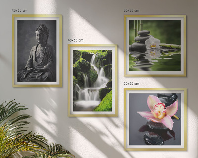 Polittico con cornice Dipinti Zen, pietre d'acqua, Buddha