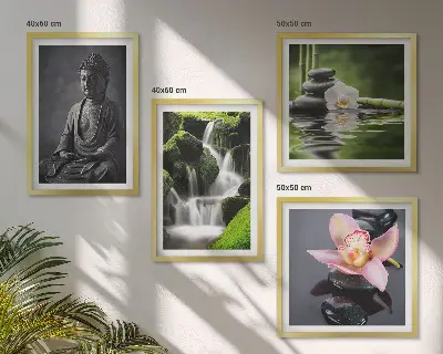 Polittico con cornice raffigurante dipinti Zen, pietre d'acqua e Buddha quadro in più parti con stampa artistica
