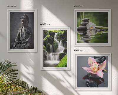 Polittico con cornice Dipinti Zen, pietre d'acqua, Buddha