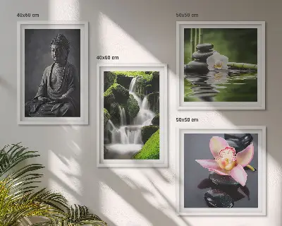 Polittico con cornice raffigurante dipinti Zen, pietre d'acqua e Buddha quadro in più parti con stampa artistica