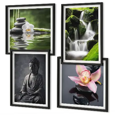 Polittico con cornice raffigurante dipinti Zen, pietre d'acqua e Buddha quadro in più parti con stampa artistica