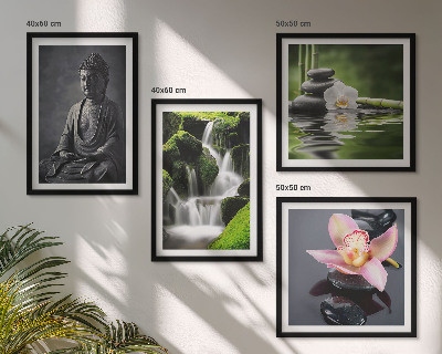 Polittico con cornice Dipinti Zen, pietre d'acqua, Buddha