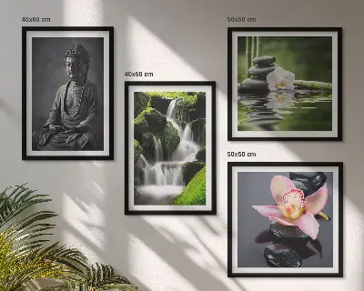 Polittico con cornice raffigurante dipinti Zen, pietre d'acqua e Buddha quadro in più parti con stampa artistica