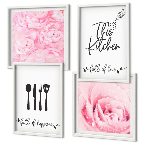 Composizione di 4 quadri Cucina delicata fiori di rosa