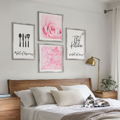 Composizione di 4 quadri Cucina delicata fiori di rosa