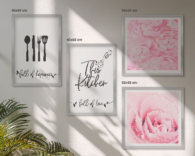 Composizione di 4 quadri Cucina delicata fiori di rosa