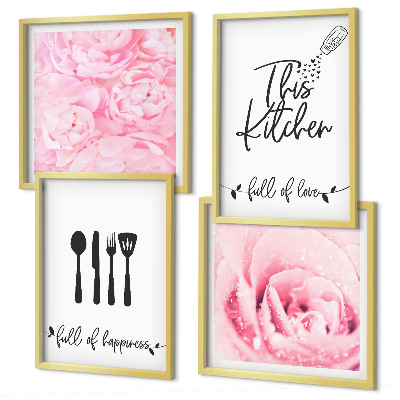 Composizione di 4 quadri Cucina delicata fiori di rosa