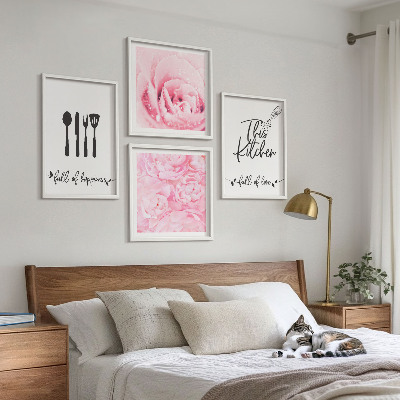 Composizione di 4 quadri Cucina delicata fiori di rosa