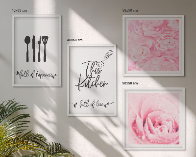 Composizione di 4 quadri Cucina delicata fiori di rosa