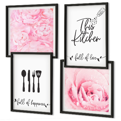 Composizione di 4 quadri Cucina delicata fiori di rosa