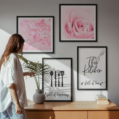 Composizione di 4 quadri Cucina delicata fiori di rosa