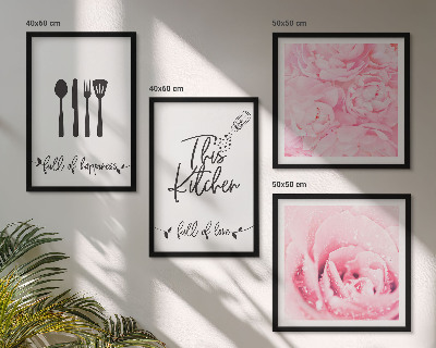 Composizione di 4 quadri Cucina delicata fiori di rosa