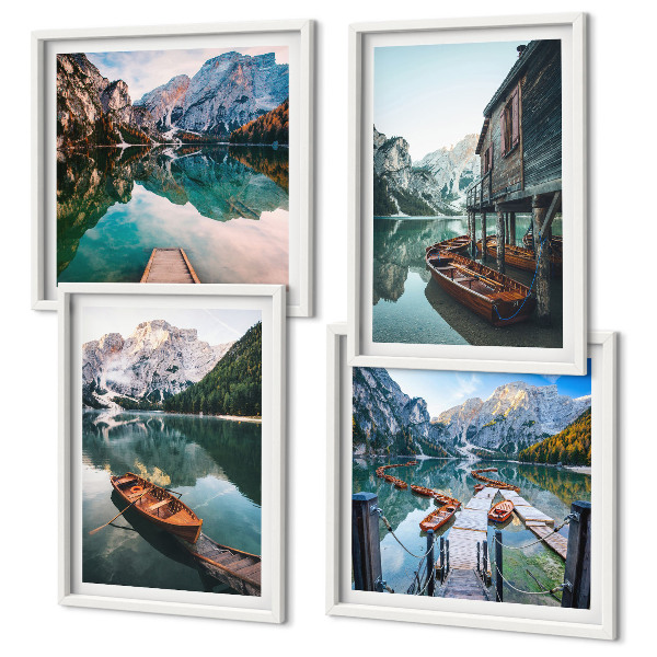 Galleria a parete Lago, montagne, barche, cottage