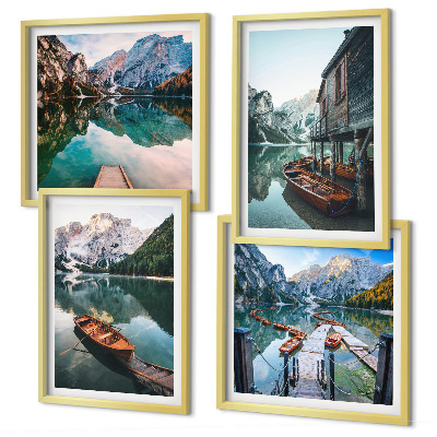 Galleria a parete Lago, montagne, barche, cottage