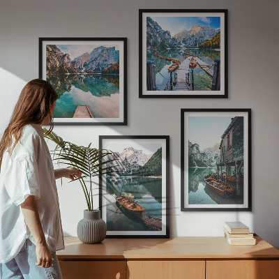 Galleria a parete Lago, montagne, barche, cottage