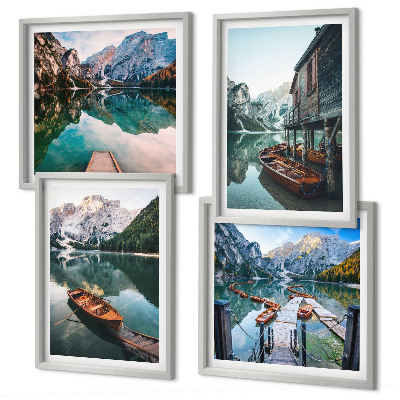 Galleria a parete Lago, montagne, barche, cottage