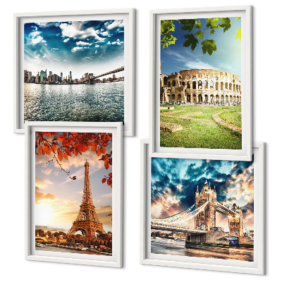 Composizione di 4 quadri Monumenti d'Europa dai colori caldi