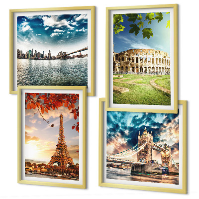 Composizione di 4 quadri Monumenti d'Europa dai colori caldi