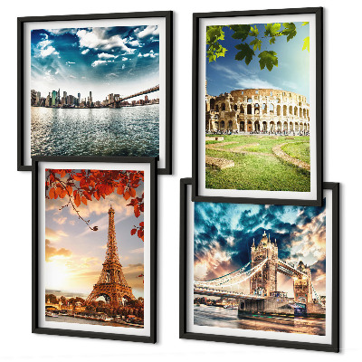 Composizione di 4 quadri Monumenti d'Europa dai colori caldi