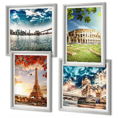 Composizione di 4 quadri Monumenti d'Europa dai colori caldi