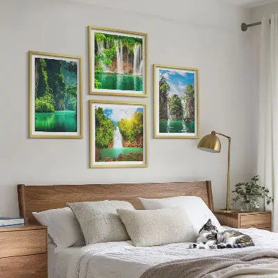 Polittico paesaggi verdi con cascate con cornice