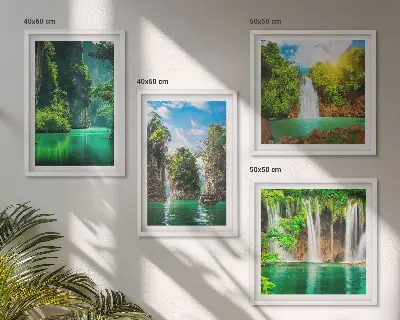 Polittico paesaggi verdi con cascate con cornice