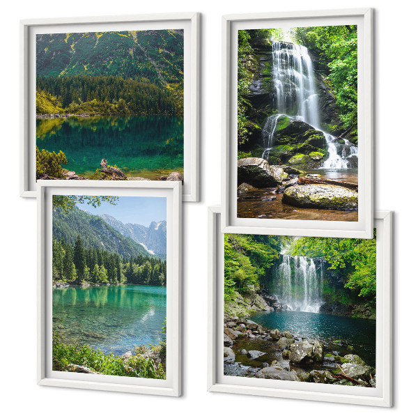 Composizione di 4 quadri Cascate immerse nel verde